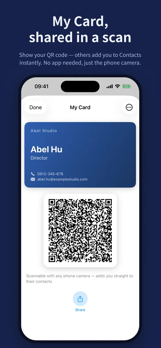 My Card with a QR code to scan