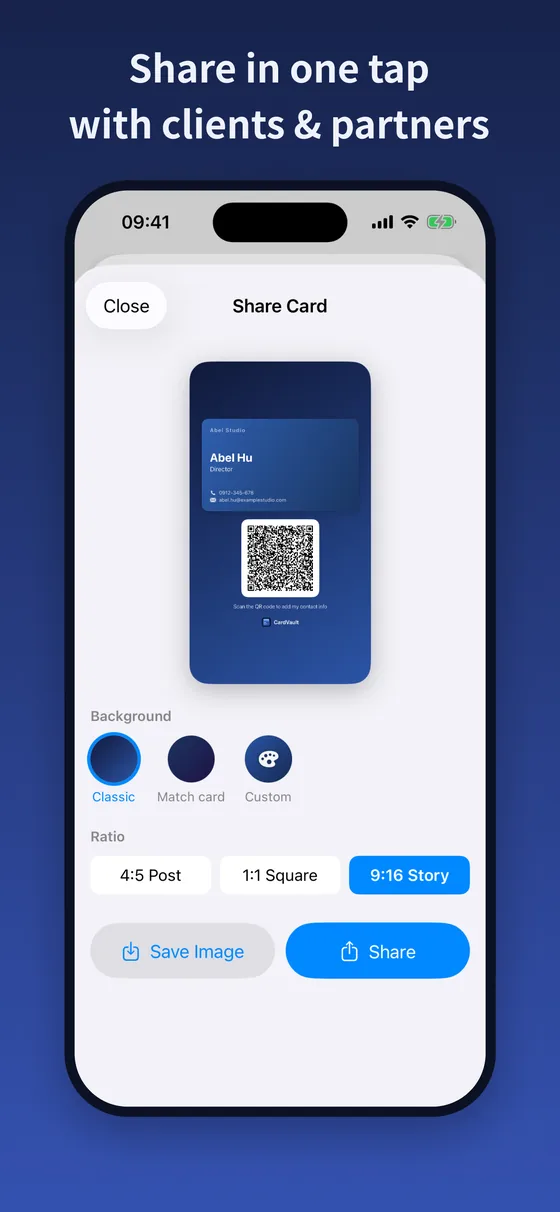 Share your card in one tap